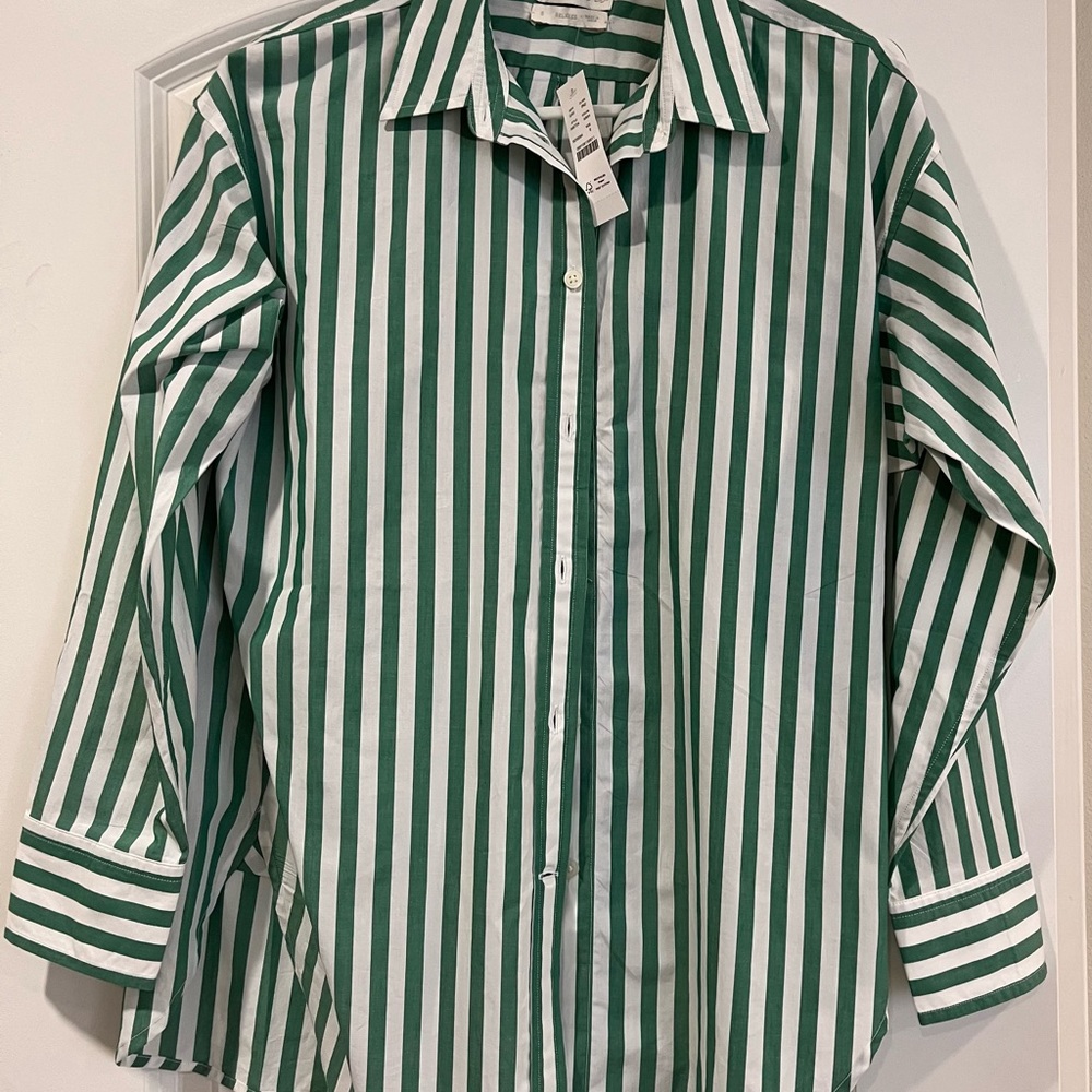 JCREW green striped button down shirt